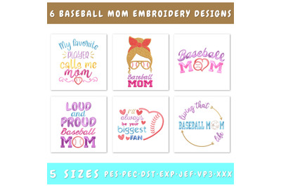 Baseball Mom Embroidery Bundle, 6 Designs, Baseball Quotes, Mama PES