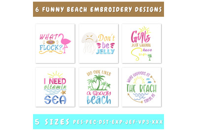 Funny Beach Embroidery Designs Bundle - Summer Humor, Coastal Quotes