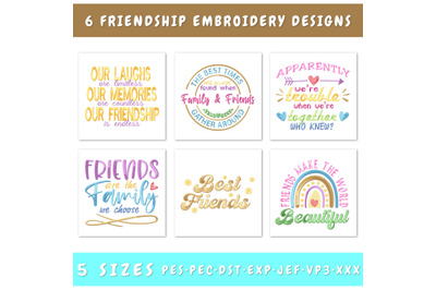 Friendship Quotes Embroidery Designs Bundle - 6 Designs, Friends PES