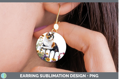Calico Round Earrings Fence Cats Sublimation Earrings Design