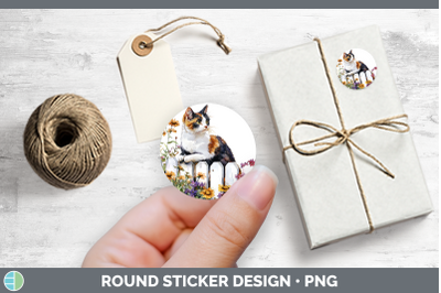 Fence Cats Calico Stickers | Round Labels Designs