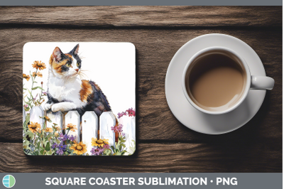 Calico Square Coaster Fence Cats Sublimation Drink Mat Desig