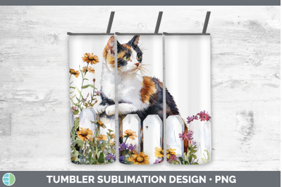 Calico Tumbler Fence Cats Sublimation 20 oz Skinny Tumbler D