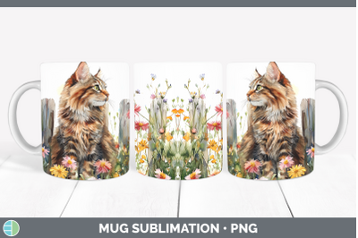 Maine Coon Mug Wrap Fence Cats Sublimation Coffee Cup Design