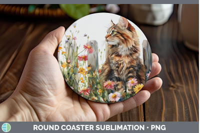 Maine Coon Round Coaster Fence Cats Sublimation Coaster Desi