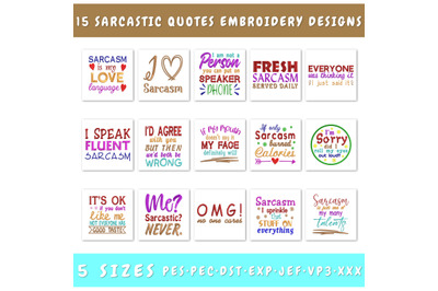 Sarcastic Embroidery Designs Bundle - 15 Designs, Funny Quotes PES