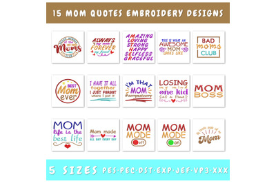 Mom Embroidery Designs Bundle - 15 Designs, Mother&#039;s Day Embroidery
