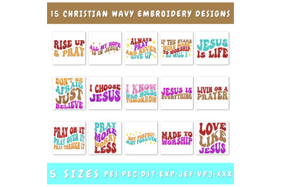 Christian Wavy Embroidery Designs Bundle - 15 Designs, Jesus PES