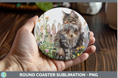 Norwegian Forest Round Coaster Fence Cats Sublimation Coaste