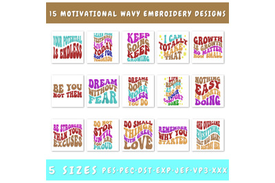 Motivational Wavy Embroidery Designs Bundle - 15 Designs