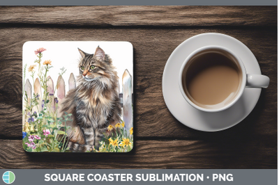 Norwegian Forest Square Coaster Fence Cats Sublimation Drink