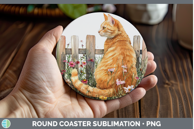 Orange Round Coaster Fence Cats Sublimation Coaster Designs
