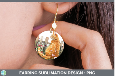 Orange Round Earrings Fence Cats Sublimation Earrings Design