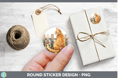 Fence Cats Orange Stickers | Round Labels Designs