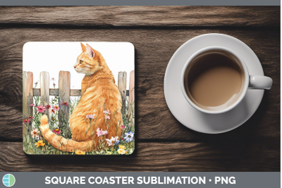 Orange Square Coaster Fence Cats Sublimation Drink Mat Desig
