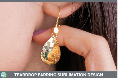 Orange Teardrop Earrings Fence Cats Sublimation Earrings Des