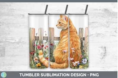 Orange Tumbler Fence Cats Sublimation 20 oz Skinny Tumbler D
