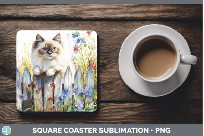 Ragdoll Square Coaster Fence Cats Sublimation Drink Mat Desi