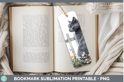 Russian Blue Bookmark Fence Cats Sublimation Printable Desig