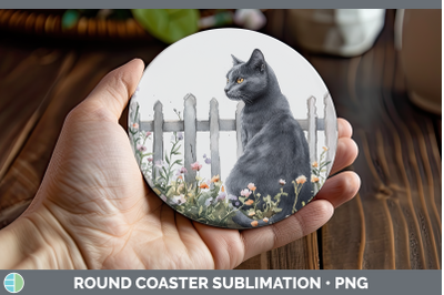 Russian Blue Round Coaster Fence Cats Sublimation Coaster De