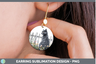 Russian Blue Round Earrings Fence Cats Sublimation Earrings