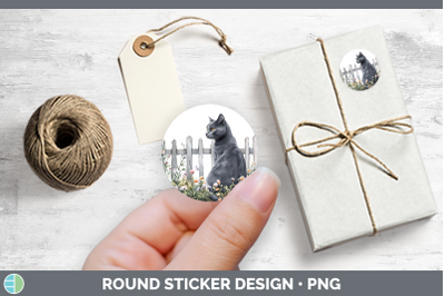 Fence Cats Russian Blue Stickers | Round Labels Designs