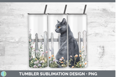 Russian Blue Tumbler Fence Cats Sublimation 20 oz Skinny Tum
