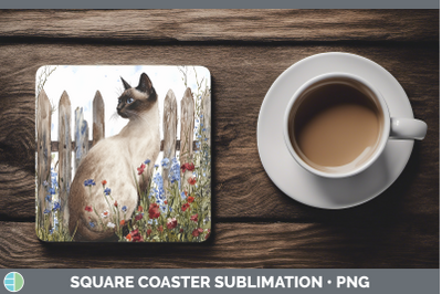 Siamese Square Coaster Fence Cats Sublimation Drink Mat Desi