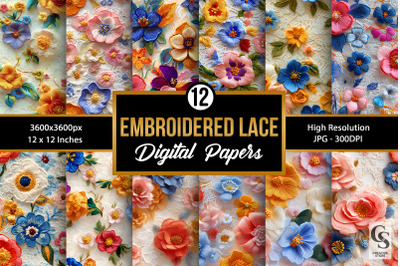 3d Embroidered Floral Lace Seamless Patterns   Included   12 Digital P