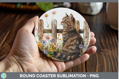 Tabby Round Coaster Fence Cats Sublimation Coaster Designs