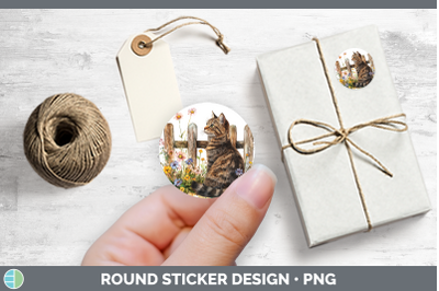 Fence Cats Tabby Stickers | Round Labels Designs