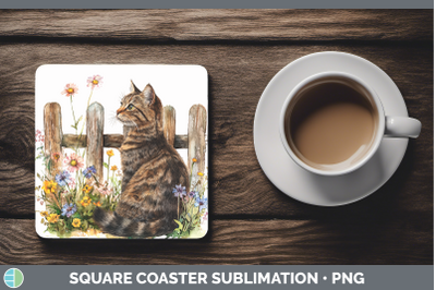 Tabby Square Coaster Fence Cats Sublimation Drink Mat Design