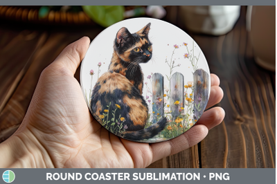 Tortoiseshell Round Coaster Fence Cats Sublimation Coaster D