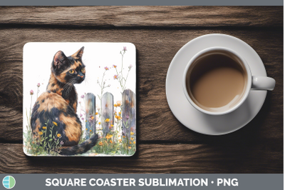 Tortoiseshell Square Coaster Fence Cats Sublimation Drink Ma