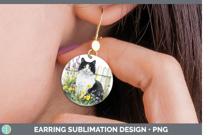 Tuxedo Round Earrings Fence Cats Sublimation Earrings Design