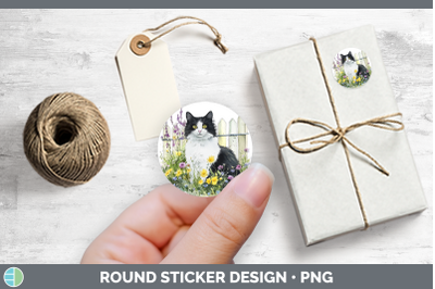 Fence Cats Tuxedo Stickers | Round Labels Designs
