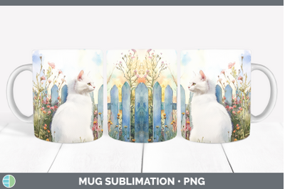White Mug Wrap Fence Cats Sublimation Coffee Cup Designs