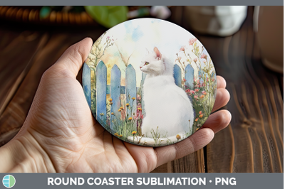 White Round Coaster Fence Cats Sublimation Coaster Designs