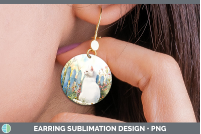 White Round Earrings Fence Cats Sublimation Earrings Designs