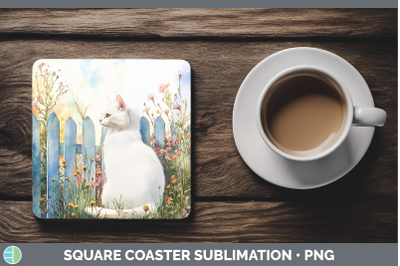 White Square Coaster Fence Cats Sublimation Drink Mat Design