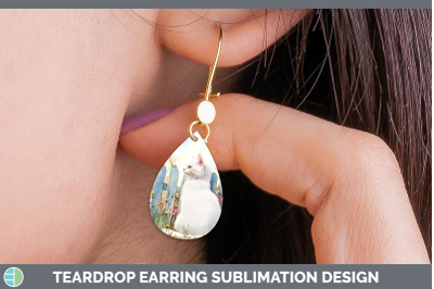 White Teardrop Earrings Fence Cats Sublimation Earrings Desi