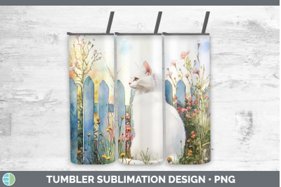 White Tumbler Fence Cats Sublimation 20 oz Skinny Tumbler De