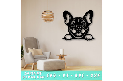 Peeking French Bulldog Laser SVG, Dog Paw Print, Pet Lover Cut File