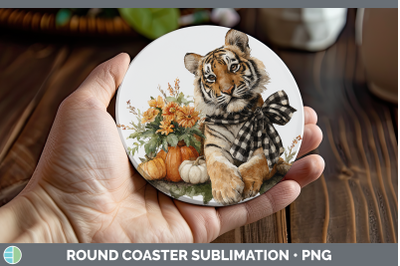 Tiger Round Coaster Animals Autumn Pumpkin Sublimation Coast