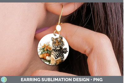 Tiger Round Earrings Animals Autumn Pumpkin Sublimation Earr