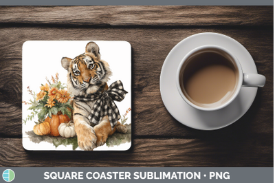 Tiger Square Coaster Animals Autumn Pumpkin Sublimation Drin