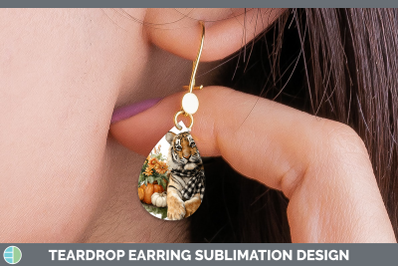 Tiger Teardrop Earrings Animals Autumn Pumpkin Sublimation E