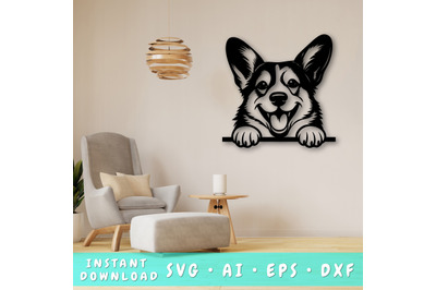 Peeking Corgi Laser SVG, Dog Paw Print, Pet Lover Cut File, Animal Art