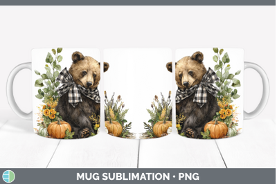 Bear Mug Wrap Animals Autumn Pumpkin Sublimation Coffee Cup