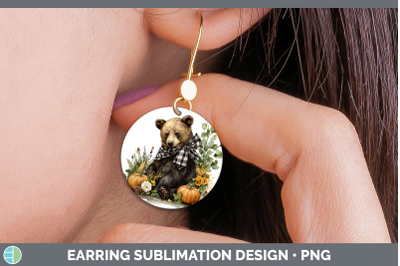 Bear Round Earrings Animals Autumn Pumpkin Sublimation Earri